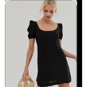 Paris Atelier & Other Stories Black Puff Sleeves Mini Crepe Dress Size XL NWT